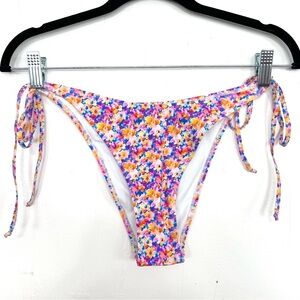 NWOT Bright Colorful Floral String Tie Sides Bikini Swim Bottom Large